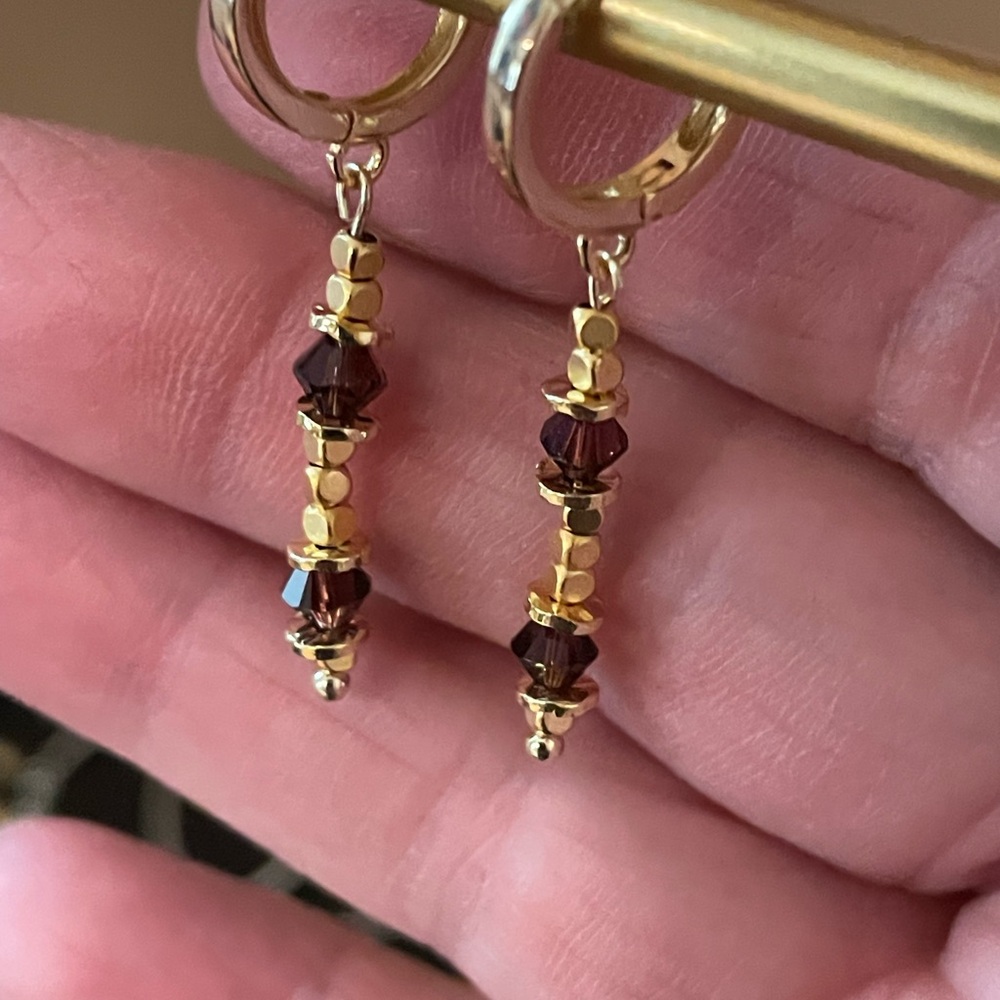 Elegant Gold and red garnet Beaded Earrings